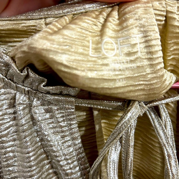 LOFT women’s Gold Long Sleeve Tie Front Blouse - Picture 2 of 6